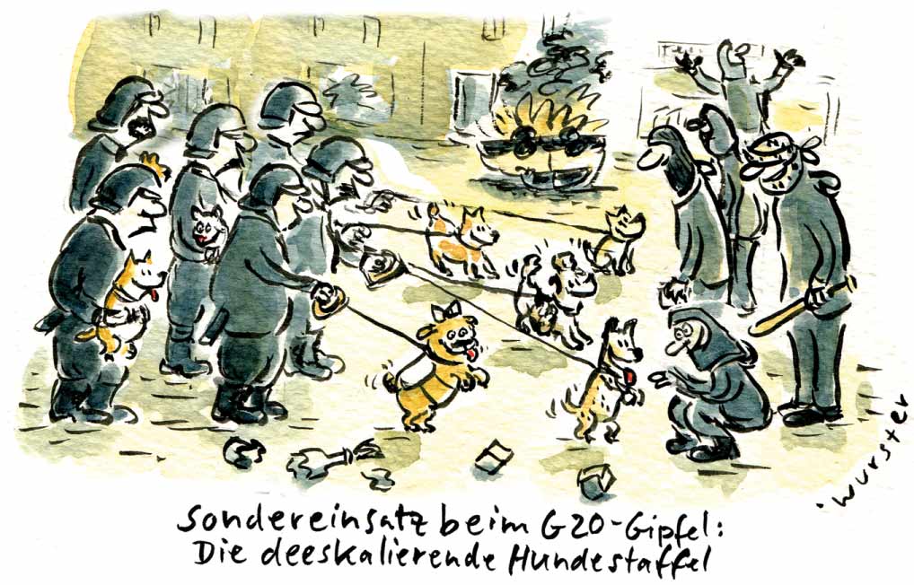 G20 Gipfel Hamburg Proteste Autonome welcome to hell Hundestaffel Polizei